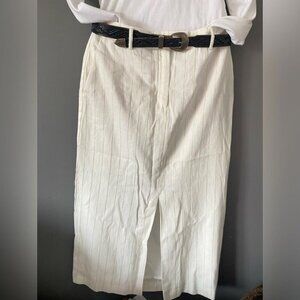 Coastal Chic Rachel Zoe Mid-Length Skirt White Gold Striped Linen